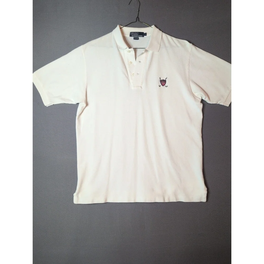 Polo Ralph Lauren Mens White Polo Golf Shirt Large Cotton Solid Short Sleeve